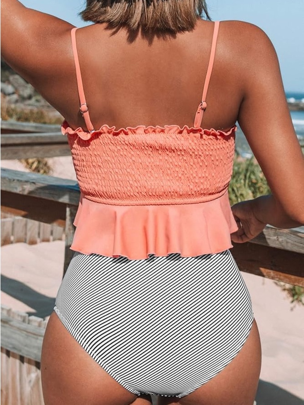 Cupshe Coral Smocked Peplum Two-Piece Bikini